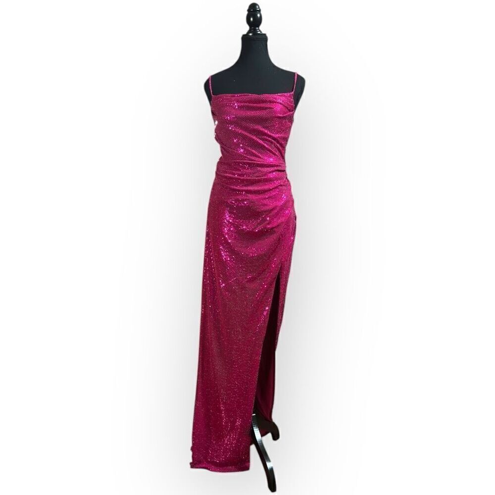 NWOT City Triangles Womens Fuchsia Sequin Maxi Dress Size XS Juniors